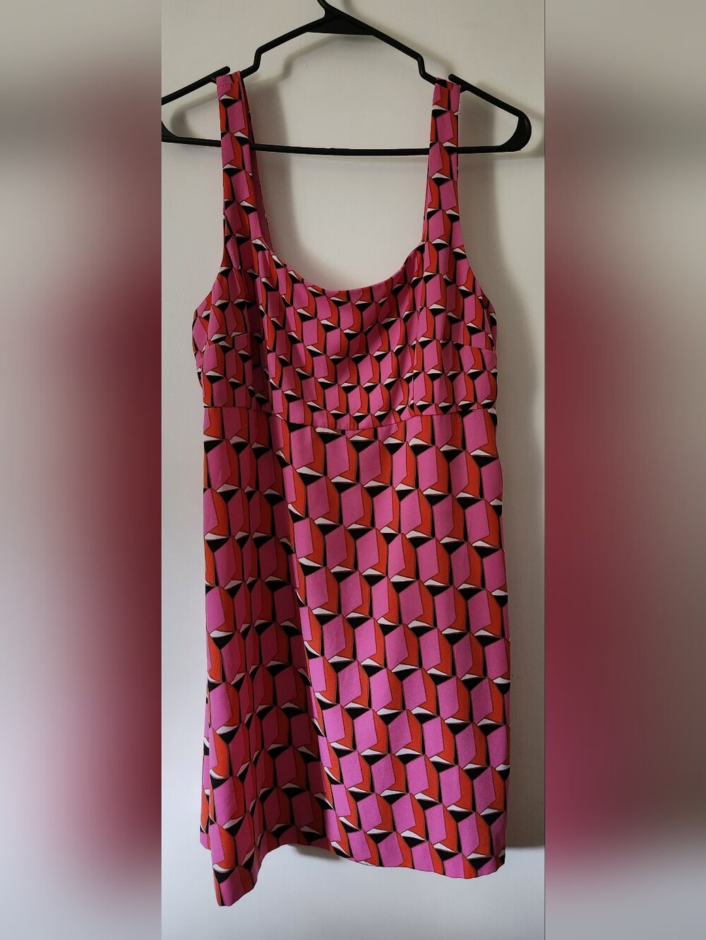 Diane Von Furstenberg Mod Mini Dress Bold Pink Geometric Print Size 12.